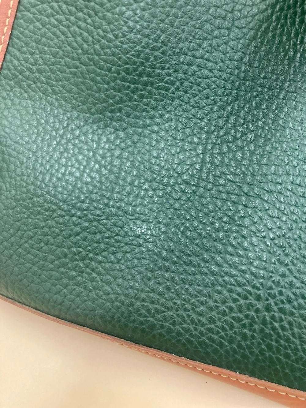 Dooney & Bourke Forest Green Pebbled Leather Tote with Brown Trim Vintage